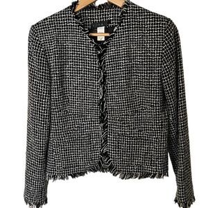 Black and White Tweed Raw Hem Blazer - Size 8 Petite